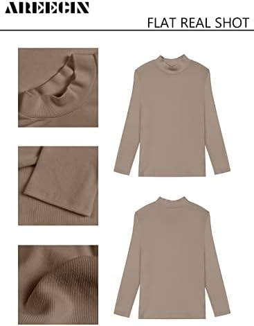 Areecin Дамски Блузи с изкуствен воротом, Ризи с дълъг ръкав, Приталенные Ежедневни Пуловери, Тениски, Основни