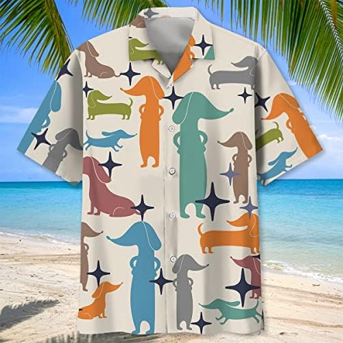 Хавайски Ризи Dachshund за Мъже, Плажна Риза Aloha с Къс Ръкав, Летни Ежедневни Ризи с Копчета с Цветен Модел