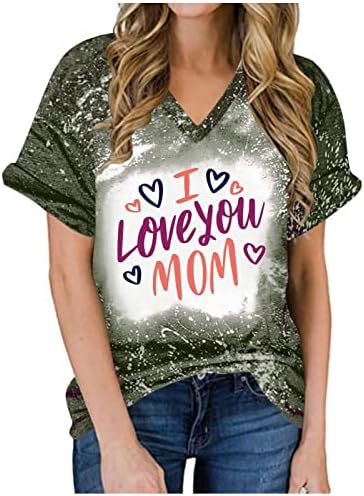 Обичам Те, мамо, Риза с вратовръзка-боя за Жените, Ежедневните Избелени Тениски с V-образно деколте и Писмото