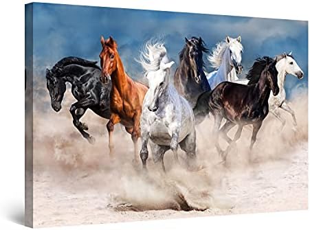 Startonight Платно Стенен Арт Декор от Коне, Тичат по Пясъка Картина с Животни за Хола 32 x 48