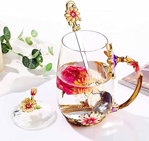 Luka Tech Подаръци за Деня на майката, за баба, Подаръци за баба от Grandchlidren, Стъклени чаши чай с цвете