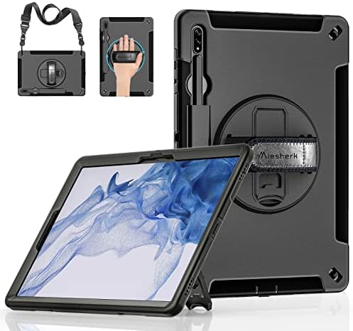Miesherk Galaxy Tab S8 Plus 12,4-Инчов калъф 2022: Здрав устойчив на удари калъф с ръчен / пагон, Въртяща се