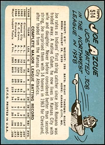 1965 Topps 514 Джо Азку Кливланд Индианс (бейзболна карта) в Ню Йорк Индианс