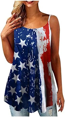 lcepcy Върховете на Бретелях с Принтом Американски Флаг за Жени, Скрывающие Корема, Ризи Без Ръкави Свободно, Намаляване, Струящаяся Блуза С Рюшами