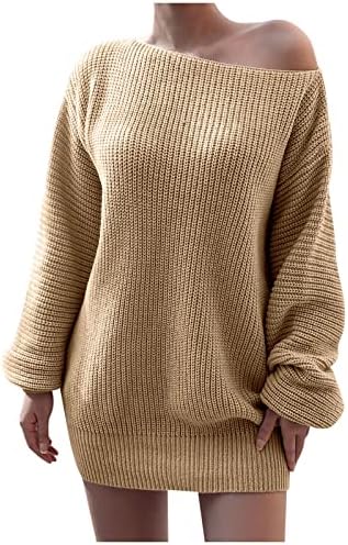 Жена Пуловер с открити рамене, Свободно Вязаное Рокля-пуловер С Открити Рамене, Ежедневна Рокля-пуловер, Пуловери