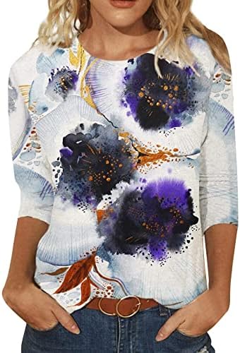 Kaniem / Дамски Летни Блузи, Дамски Ризи с кръгло деколте и ръкав 3 от 4, с Флорални принтом във формата на