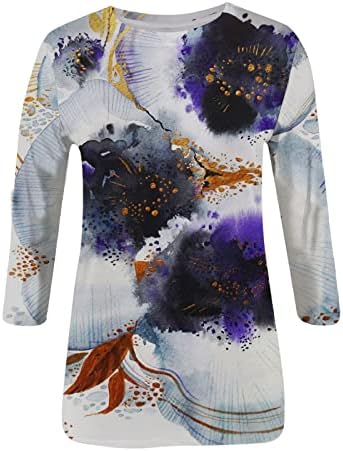 Kaniem / Дамски Летни Блузи, Дамски Ризи с кръгло деколте и ръкав 3 от 4, с Флорални принтом във формата на