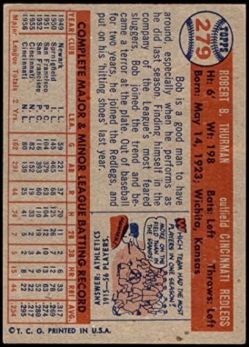 1957 Topps 279 Боб Търман Синсинати Редс (Бейзболна картичка) БИВШИЯТ играч на червените