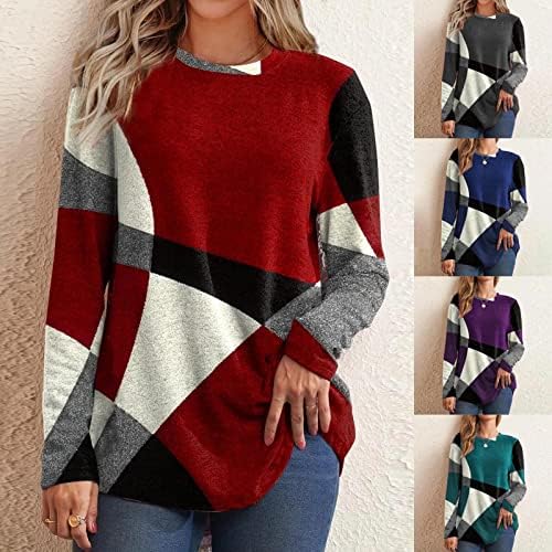 Жена Фланелевый Пуловер с цветен Блок, Есен Облекло за жени, 2022, с Модерна Риза с Геометричен Модел, Туника