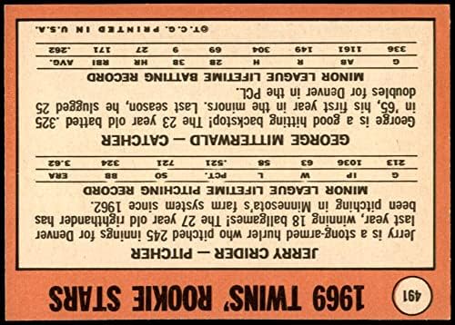 1969 Topps 491 YN Близнаци Начинаещи Джордж Миттервальд / Джери Крайдер Миннесотские близнаци (Бейзболна картичка)