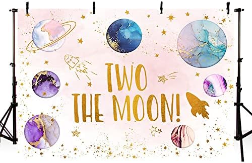 ABLIN 7x5ft Два Лунни на Фона на Космическото Пространство Декорация на 2-ри Рожден Ден за Момичета Ракета Планета