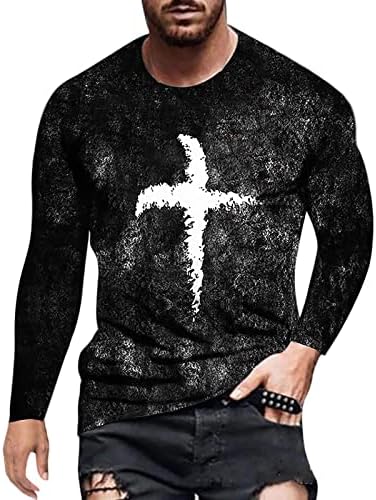 Тениски с дълъг ръкав за Мъже, Лека Раирана Туника, Най-Есенен Пуловер с Кръста на Исус и Вярата, Тениски