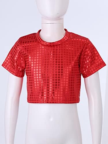 Луксозни Детски Блузи с лъскави пайети За момичета, Однотонная Свободна Риза в стил Хип-Хоп за спортни Танци