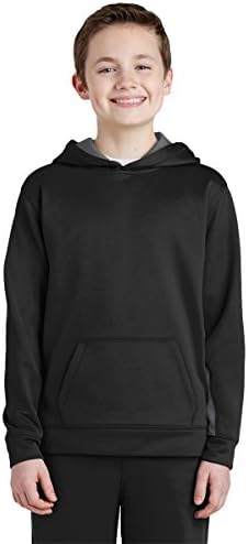 Пуловер с качулка отвътре Sport-Tek за момчета в цветна лента, Черно / Тъмно Опушен-Сив, Малък