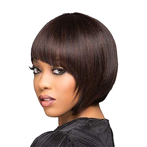 DBYLXMN Кратък перука, женски бесклеевые перуки, черна коса, пряка човешка вълнообразни, пълен с перука, завързана