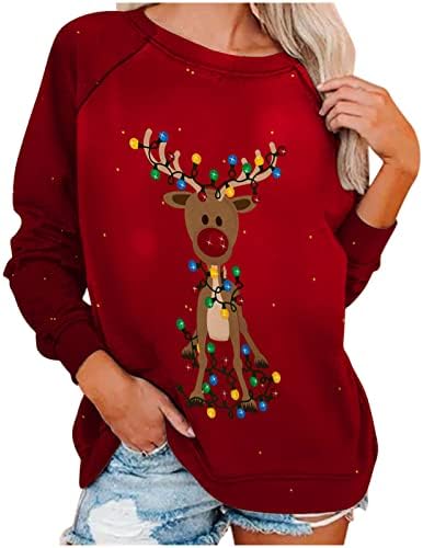 Дамски Hoody с кръгло деколте, Коледна шапка в цвят Блок, Графични Тениски, Raglan, на Случаен лек Пуловер С