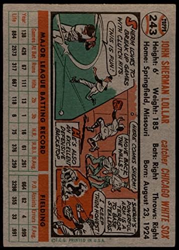 1956 Topps # 243 Шерм Лоллар Чикаго Уайт Сокс (Бейзболна картичка) ТНА Уайт Сокс