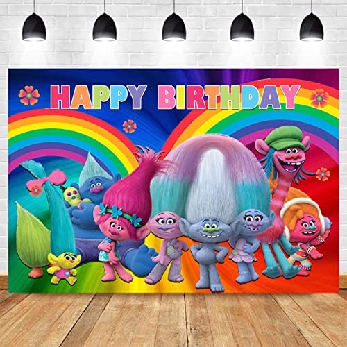 TOKTILIKT 7x5ft Фон За Снимки с Анимационни герои, Банер За Парти честит Рожден Ден, Rainbow Цветен Фон За Снимки, Декорация на Масата за Тортата, Подпори За фото студио