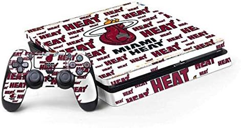 Игри кожата Skinit Decal, Съвместим с PS4 Тънък Пакет - Официално Лицензиран дизайн NBA Miami Heat Blast White