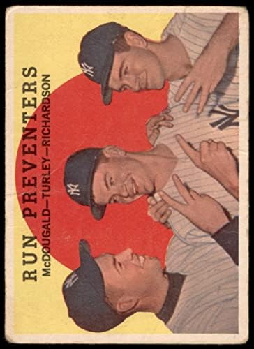 1959 Topps 237 Предотвратяват тича Гил Макдугалд / Боб Търли / Боби Ричардсън Ню Йорк Янкис (Бейзболна карта)