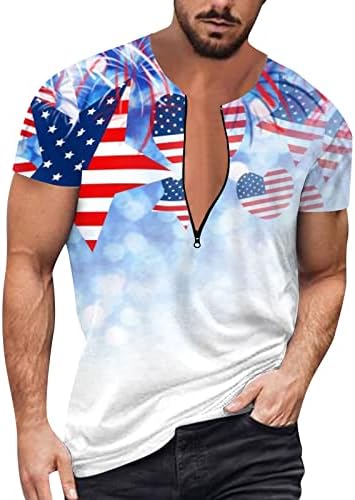 Bmisegm Летни Ризи Голям и Висок Размер, за Мъже, Мъжки Годишният Флаг на Деня на Независимостта, Дигитална 3D Печат, Тениска с Цип, за Опаковане на Ризи