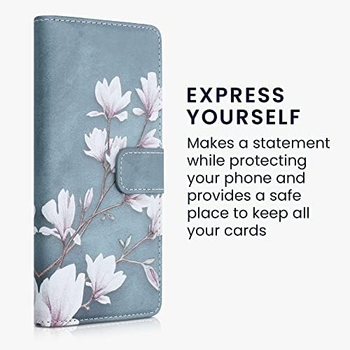 чанта-портфейл kwmobile е Съвместим с Xiaomi 11T / 11T Pro - Калъф от изкуствена кожа - Магнолия Тъмно сива /Бяла / Синьо-сива