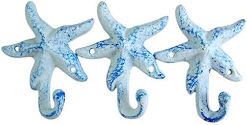 Стенен куки под формата на сини чугунени морски звезди, 4 3/4 инча, Опаковки от 3