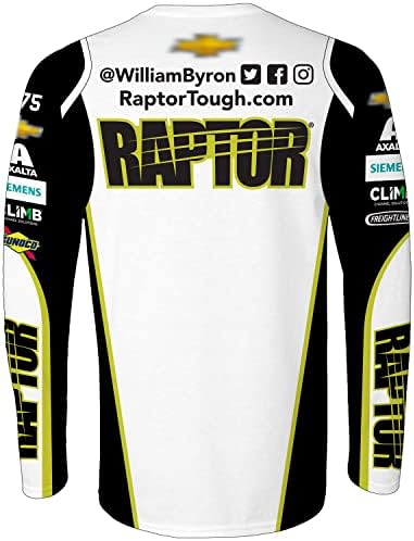 Спортна тениска с Клетчатым Флага William Byron 2023 Сублимированная Форма Raptor С Дълъг ръкав Pit Crew Бял цвят