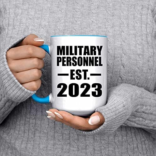 Дизайн За военнослужещи, Определени EST. 2023, Кафеена Чаша с Акцент върху 15 мл, Синя Керамична Чаша за Чай с дръжка, Подаръци за Рожден Ден, Годишнина, Коледа, Деня на Ба?
