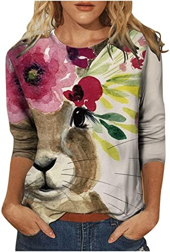 Великденски Риза с 3/4 ръкав за Жени, Тениска с Сладък Заек и Графичен Принтом, елегантно облечен Ежедневна