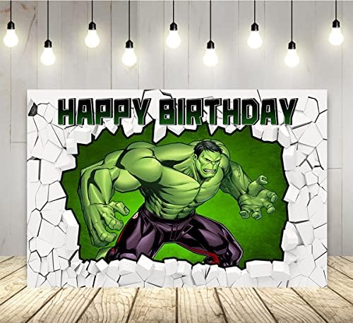Зелен Фон Супергерой за Парти по случай рожден Ден, 5x3 метра, Тухлена Стена, Фотофон за Тематични партита Хълк, Украса за Торта, Банер за Душата на Детето