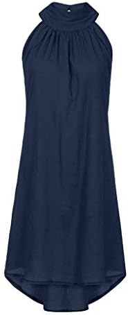 SNKSDGM Женски Лятото Мини-рокля без ръкави с бретелькой на шията 2023, Свободна Риза, Плиссированное Вечерна