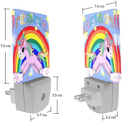 Plug лека нощ Rainbow Unicorn Dream с автоматично Регулиране на Яркост, Led Нощни Лампи, Ярки Ночники за Детски Стаи, Спални, Тоалетна, Стълбище, 2 опаковки