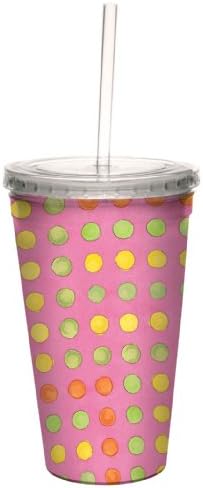 Подарък чаша Dippity Dots без дърво от Деби Mumm Artful Traveler, Акрил, с двойни стени, Множество соломинка, 16 унции