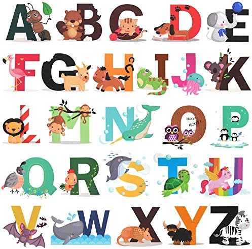 Стикери за стена с Азбука, H2MTOOL Подвижни Животни ABC Забавни Стикери за Стена за Декор на Детска стая за