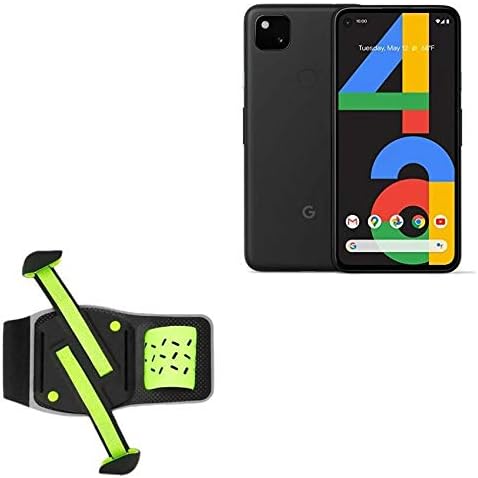 Кобур за Google Pixel 4a (Кобур от BoxWave) - Гъвкава спортна превръзка, Регулируема превръзка за тренировки и тичане за Google Pixel 4a - Ярко-зелен