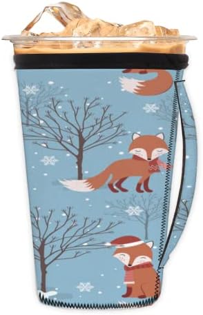 Animal Winter Сладко Fox 03 многократна употреба Кафе ръкав с лед с дръжка От Неопрен за Напитки, кафе лате,