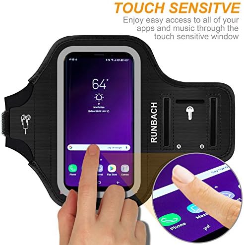 Galaxy S9 Нарукавная Превръзка, RUNBACH Sweatproof Running Exercise Gym Bag за мобилен телефон Sportband с пръстов