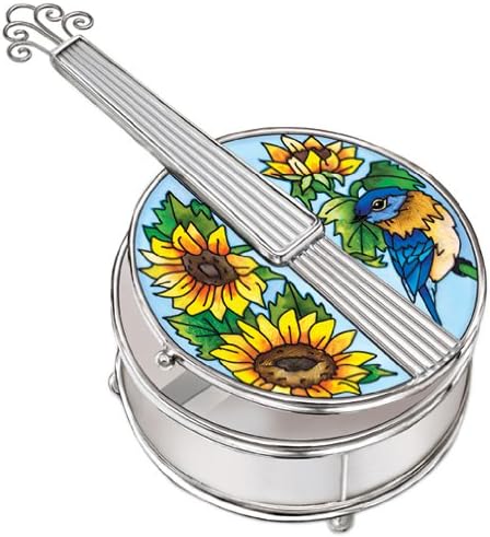 Музикалното Ковчег за бижута Amia Bluegrass Banjo, Стъклена с ръчно рисувани, с дължина 8-1/2 инча