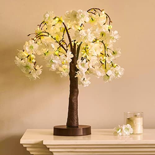 Fudios Осветено Бяло Черешово Дърво 40 светодиоди 18 ИНЧА Японски Декор за Стаята, Изкуствено Цвете Дърво с