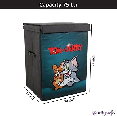 Сгъваема Кошница за дрехи Tom & Jerry с Капак и дръжка, Органайзер за Играчки, 75 л, Зелена