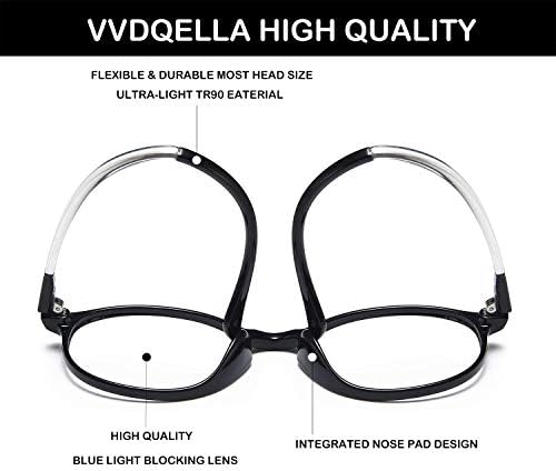 VVDQELLA Сини Светозащитные Очила за четене За Жени, 2,5 Компютърни Очила за четене със защита от ултравиолетови лъчи, от пренапрежение на очите, Лека Кръгла Дограма TR90 З