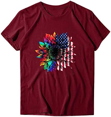 Ризи с Флага на сащ за Жени, Тениска с кръгло деколте и Къс Ръкав, Блузи Свободно, Намаляване, Летни Ежедневни