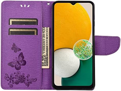 Mavis's Дневник, Съвместим с Samsung Galaxy A14 5G Чанта-портфейл, Магнитна Корица-Фолио от изкуствена кожа с релефни във формата на пеперуда и държач за карти, Елегантен флип ка