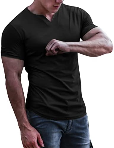 DGHM-JLMY Мъжки Однотонная Тениска с кръгла V-образно деколте, Стрейчевая Тениска с къс Ръкав За тренировки