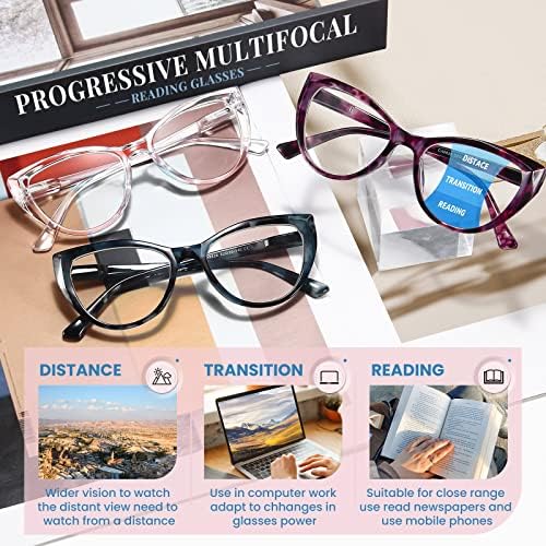 Gaoye, 3 опаковки прогресивно мультифокальных ридеров Котешко око + 2 опаковки очила за четене За жени, компютърни
