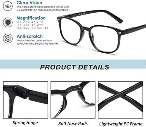 Очила за четене JM, комплект от 4 качествени очила за четене на пролетта панти, мъжки и женски очила за четене