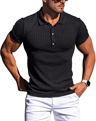 GANSANRO Мъжки Ризи с къси ръкави За Мускулите Slim Fit Тениски с Къс Ръкав За Тренировки във фитнеса, Риза