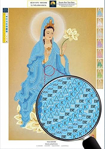 Комплекти за рисуване пайети VEA CENTER Направи си сам - 9 цвята - Пайети 4 мм - Бодхисатва Авалокитешвара на Лотосе (Розов)