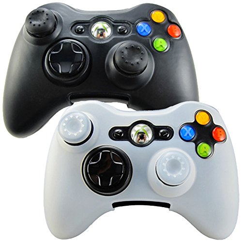 my case diy store Мека силиконова обвивка за набиране контролери за Xbox 360 (Обшивка X 2 + дръжка за палеца X 4) (Черен, бял)